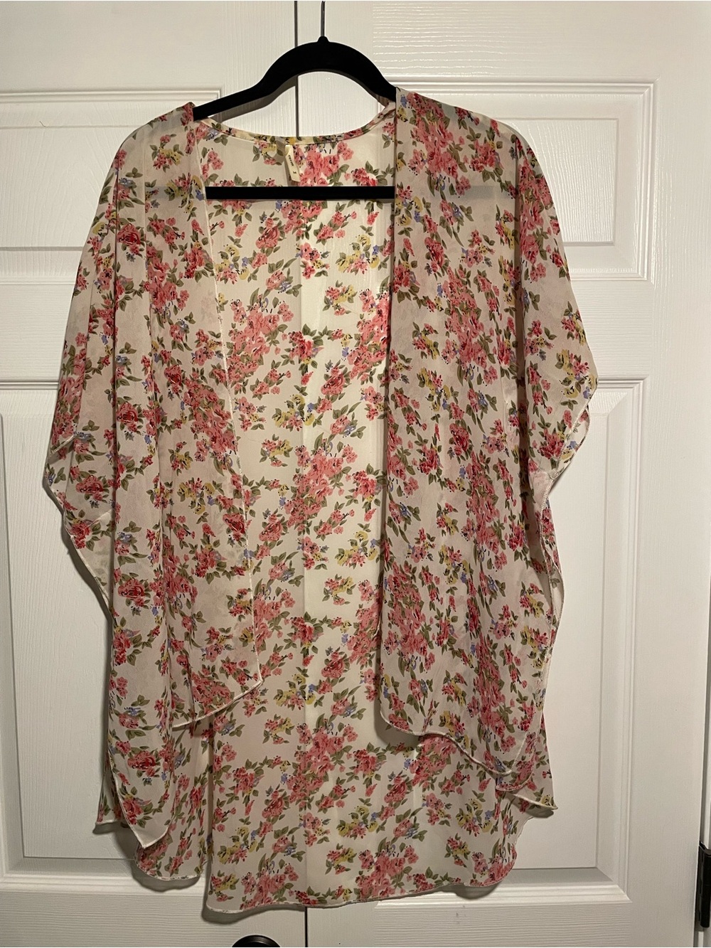 Floral Sheer Open-Front Kimono Jacket - Pink/Cream